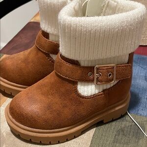 Cat & Jack Tan Kids Boots with Cream Cuffs